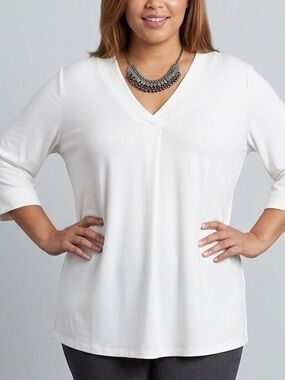 😍SHOW SPECIAL DENVER HAYES Cream V Neck 3/4 Sleeve Blouse XL